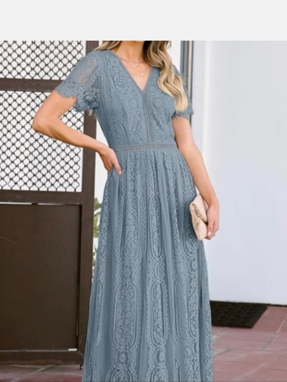 Merokeety Dusty Blue Lace Maxi Dress Extra Large